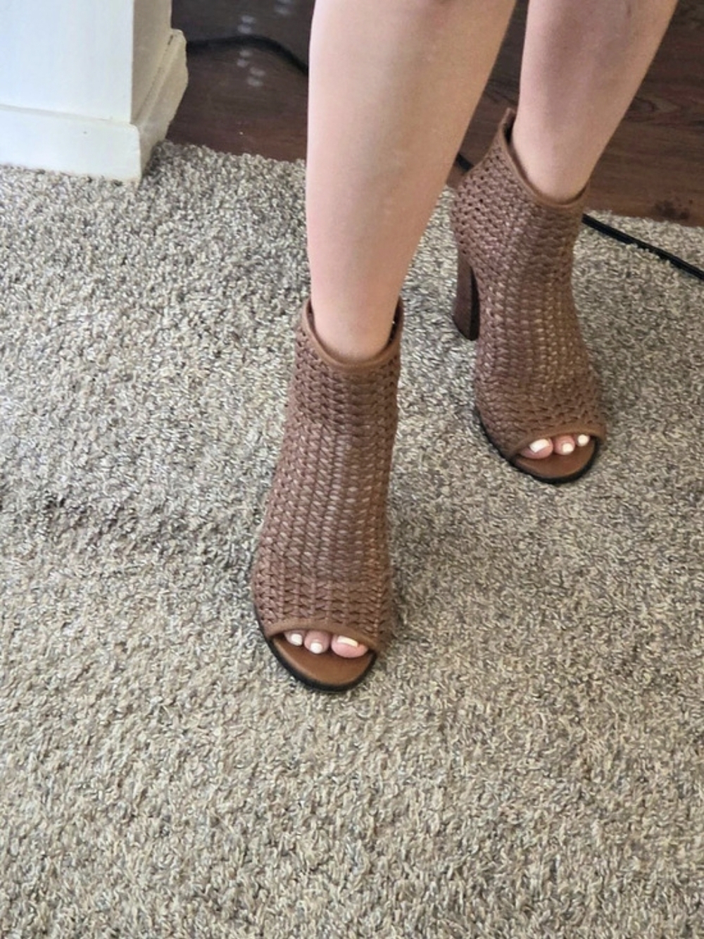 Calvin Klein Celse Woven Open-Toe Heels in Brown US 5
